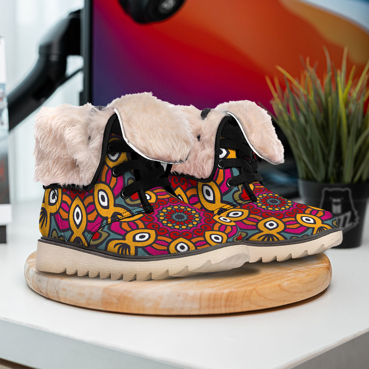 Mandala Bohemian Native Print Pattern Snow Boots-grizzshop