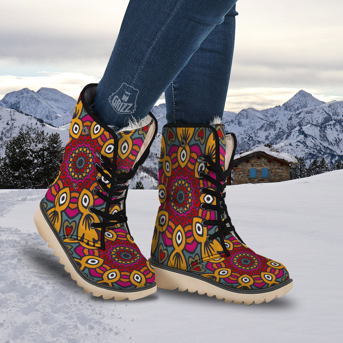 Mandala Bohemian Native Print Pattern Snow Boots-grizzshop