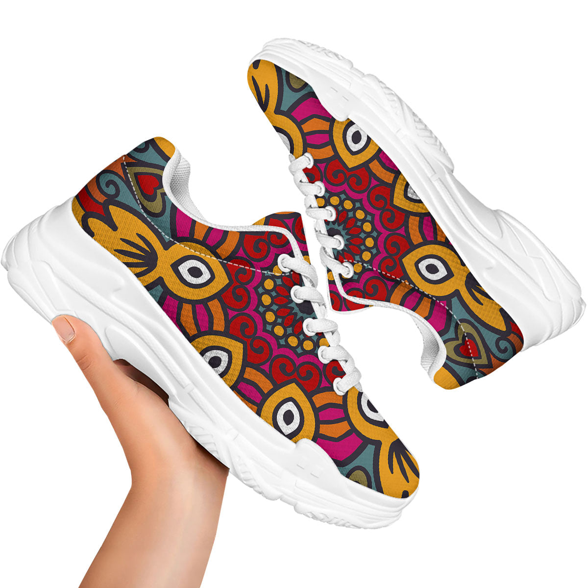 Mandala Bohemian Native Print Pattern White Chunky Shoes-grizzshop