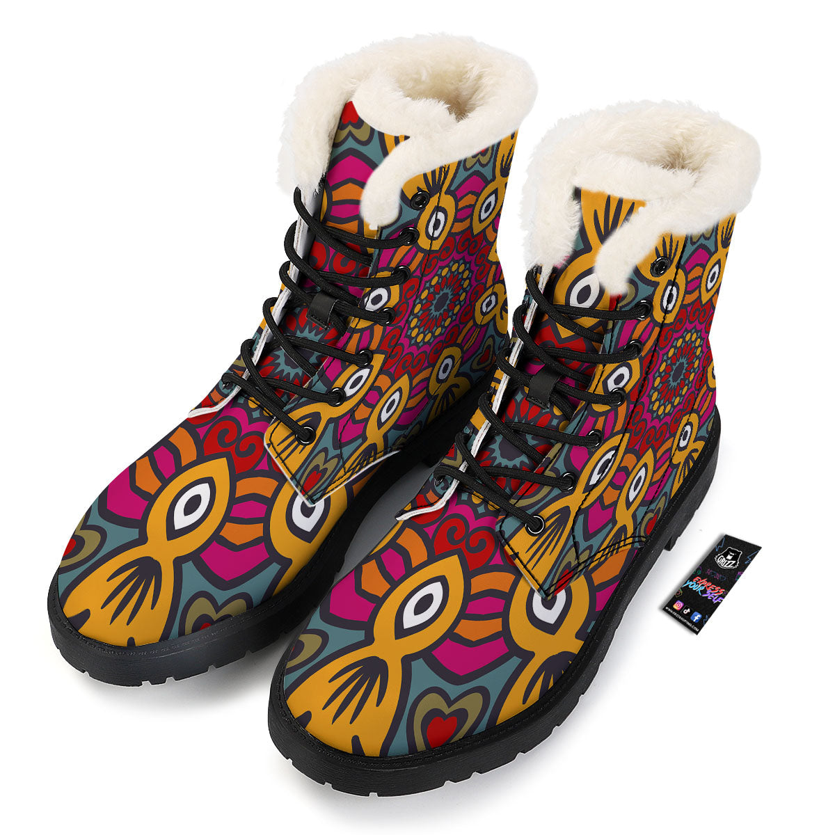 Mandala Bohemian Native Print Pattern Winter Boots-grizzshop