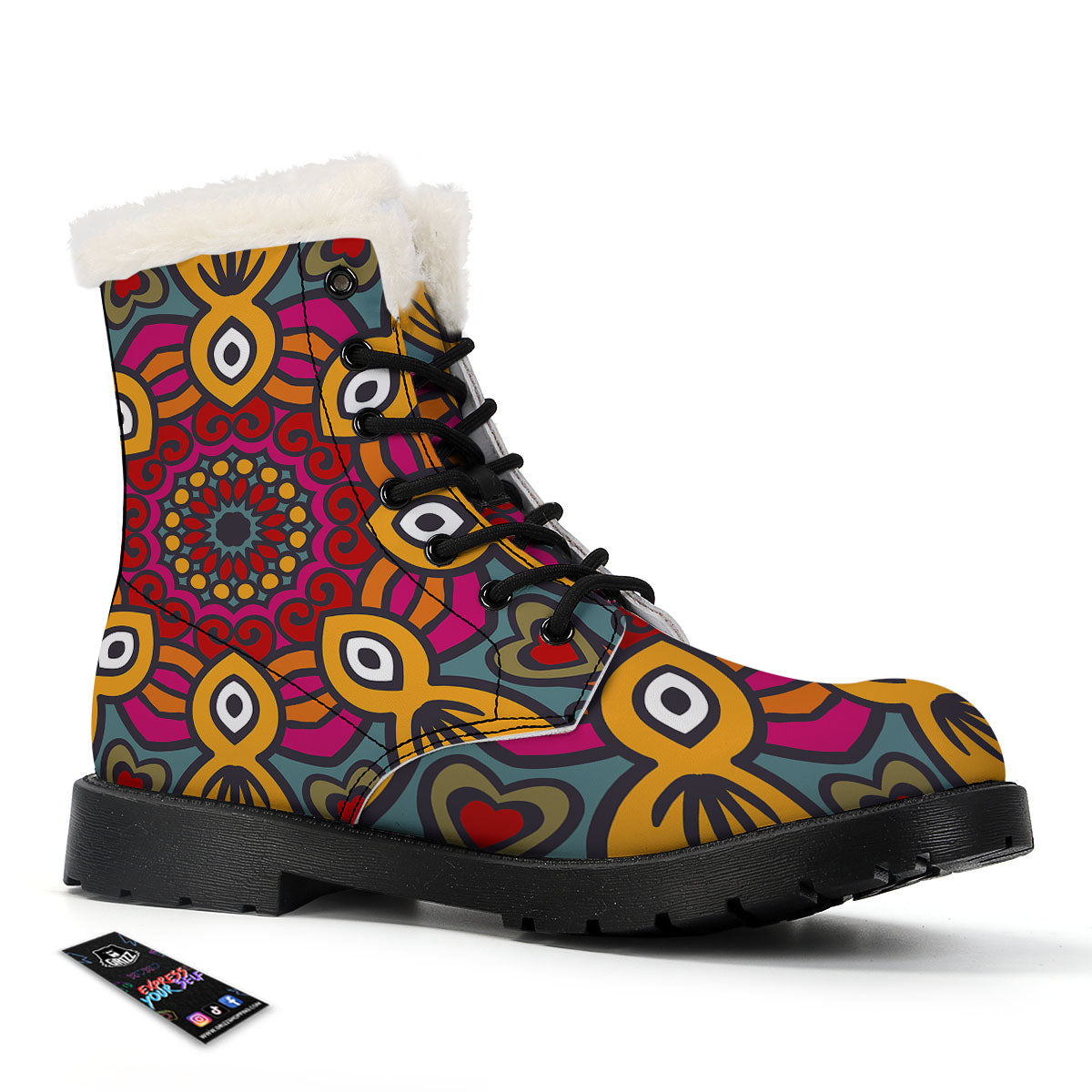 Mandala Bohemian Native Print Pattern Winter Boots-grizzshop