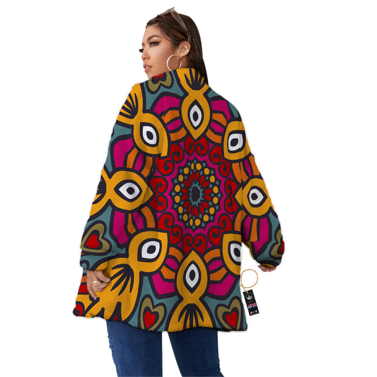 Mandala Bohemian Native Print Pattern Women's Sherpa Jacket-grizzshop