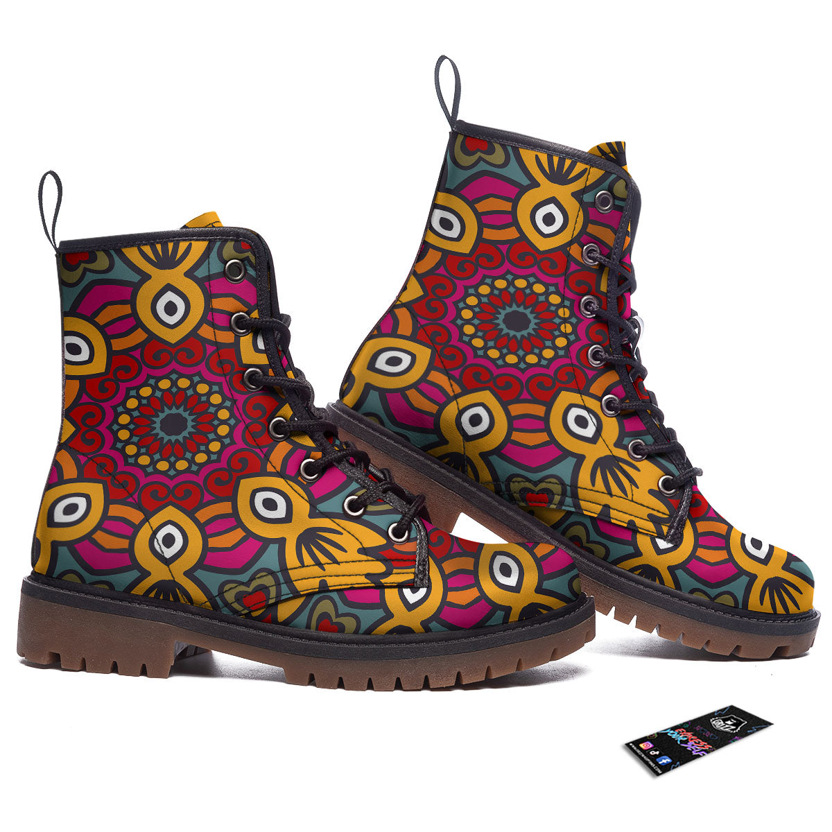 Mandala Bohemian Native Print Pattern Work Boots-grizzshop
