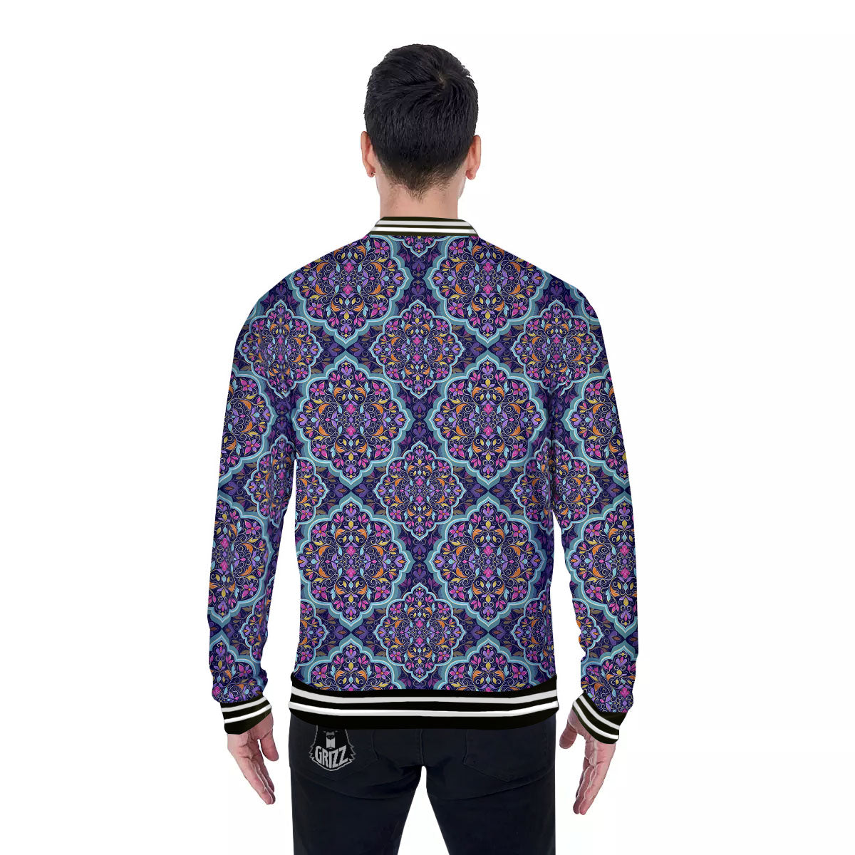 Mandala Bohemian Purple Print Pattern Baseball Jacket-grizzshop