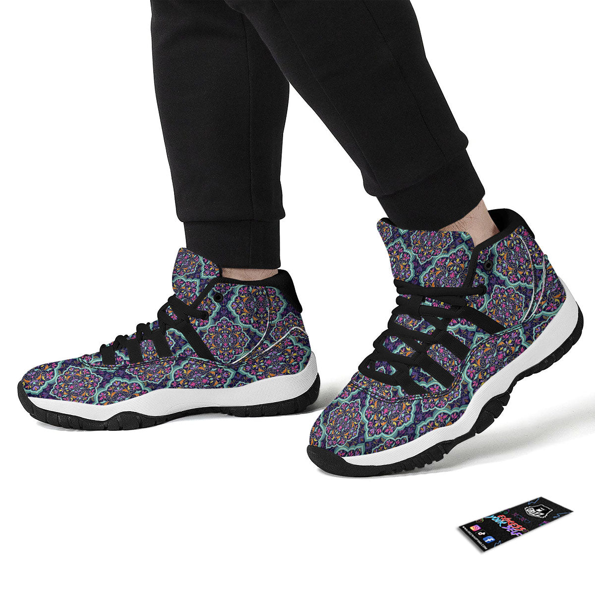 Mandala Bohemian Purple Print Pattern Black Bball Shoes-grizzshop