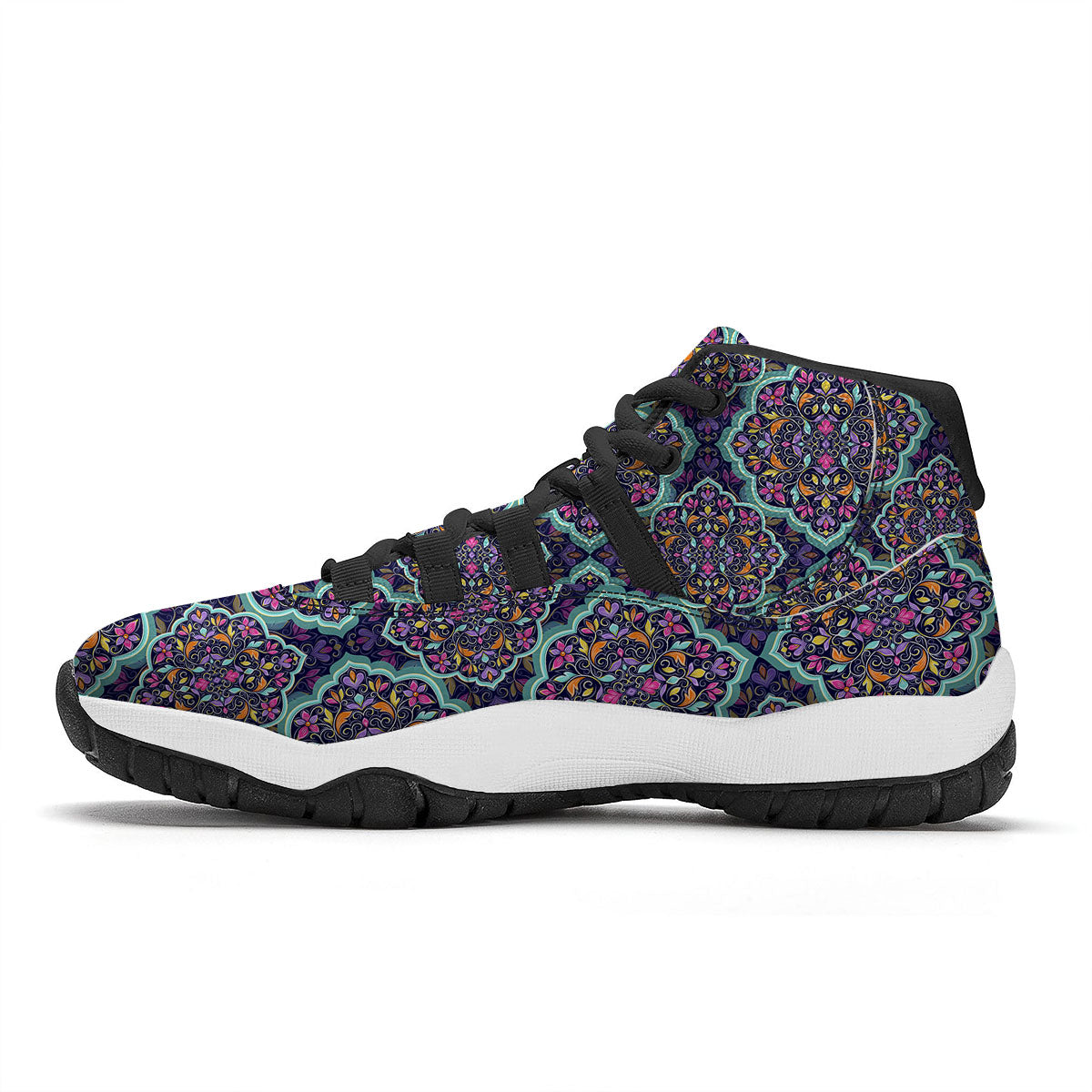 Mandala Bohemian Purple Print Pattern Black Bball Shoes-grizzshop