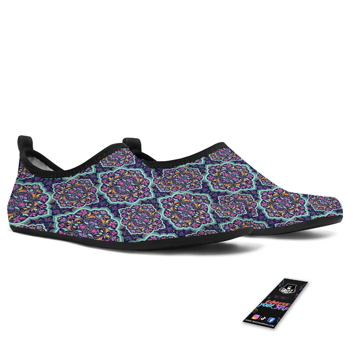 Mandala Bohemian Purple Print Pattern Water Shoes-grizzshop