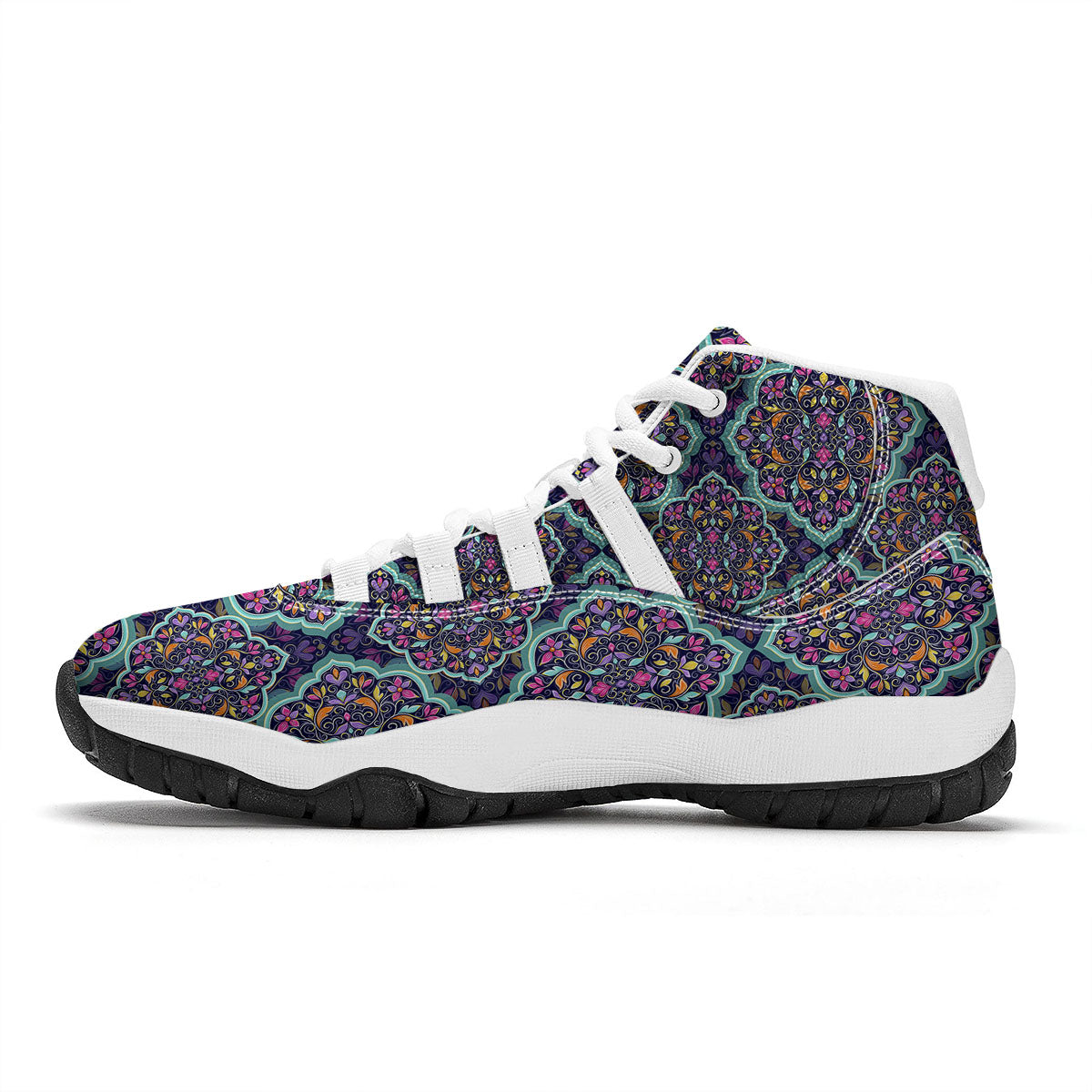 Mandala Bohemian Purple Print Pattern White Bball Shoes-grizzshop