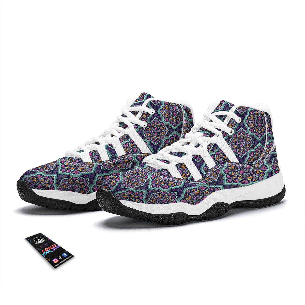 Mandala Bohemian Purple Print Pattern White Bball Shoes-grizzshop