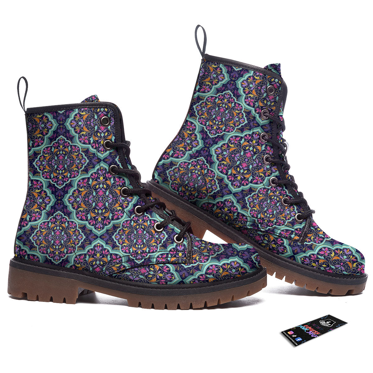 Mandala Bohemian Purple Print Pattern Work Boots-grizzshop