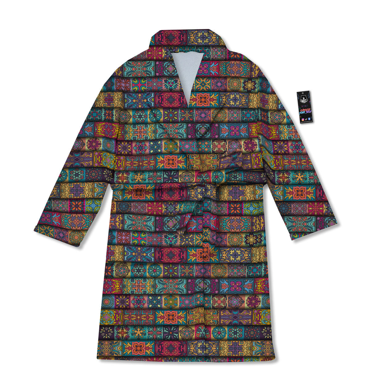 Mandala Bohemian Rectangle Print Pattern Bathrobe-grizzshop