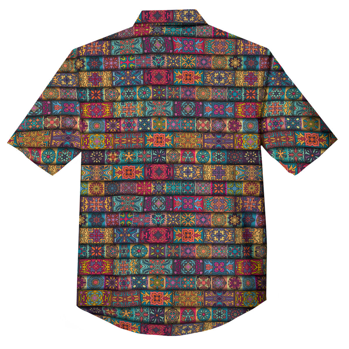 Mandala Bohemian Rectangle Print Pattern Button Up Shirt-grizzshop