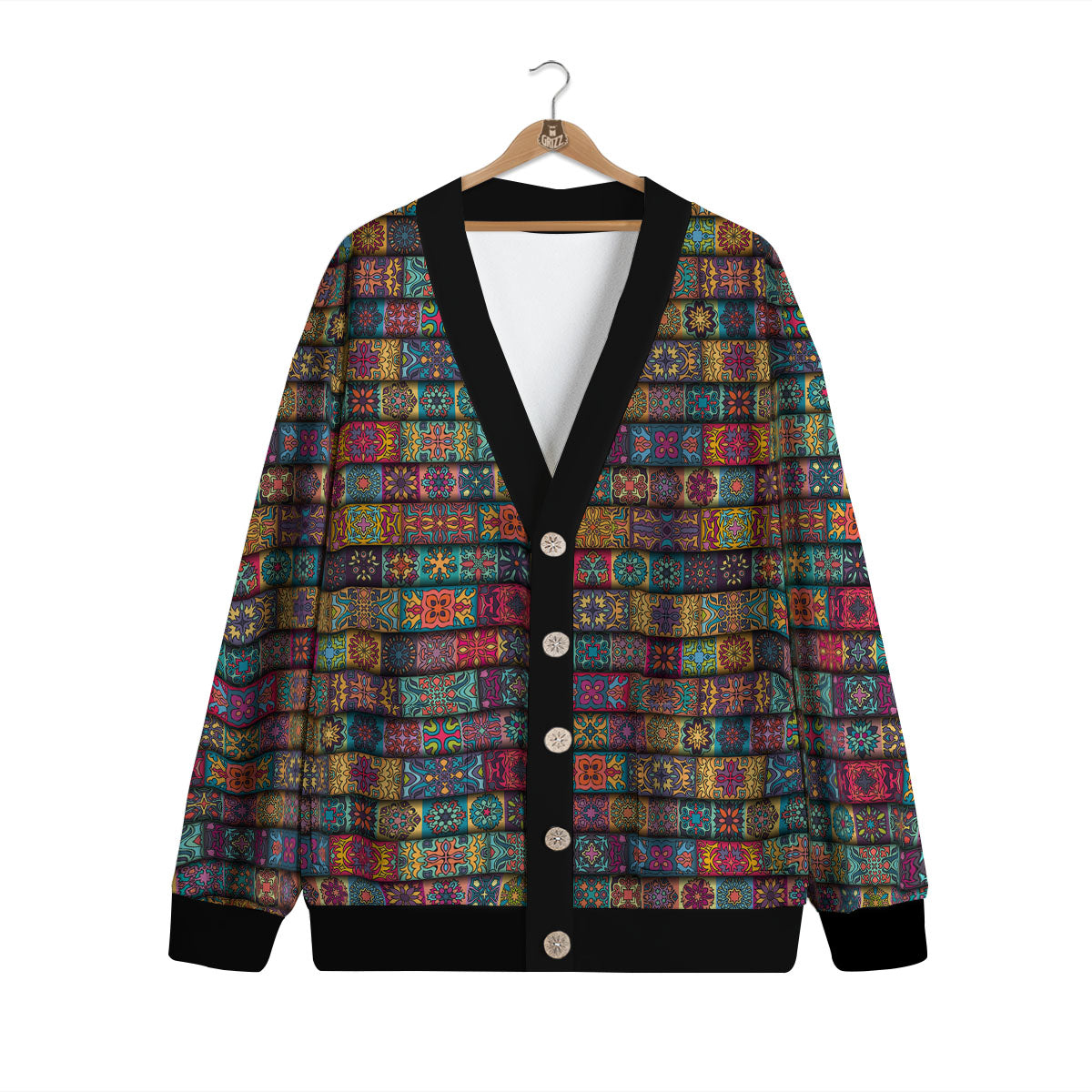 Mandala Bohemian Rectangle Print Pattern Cardigan-grizzshop