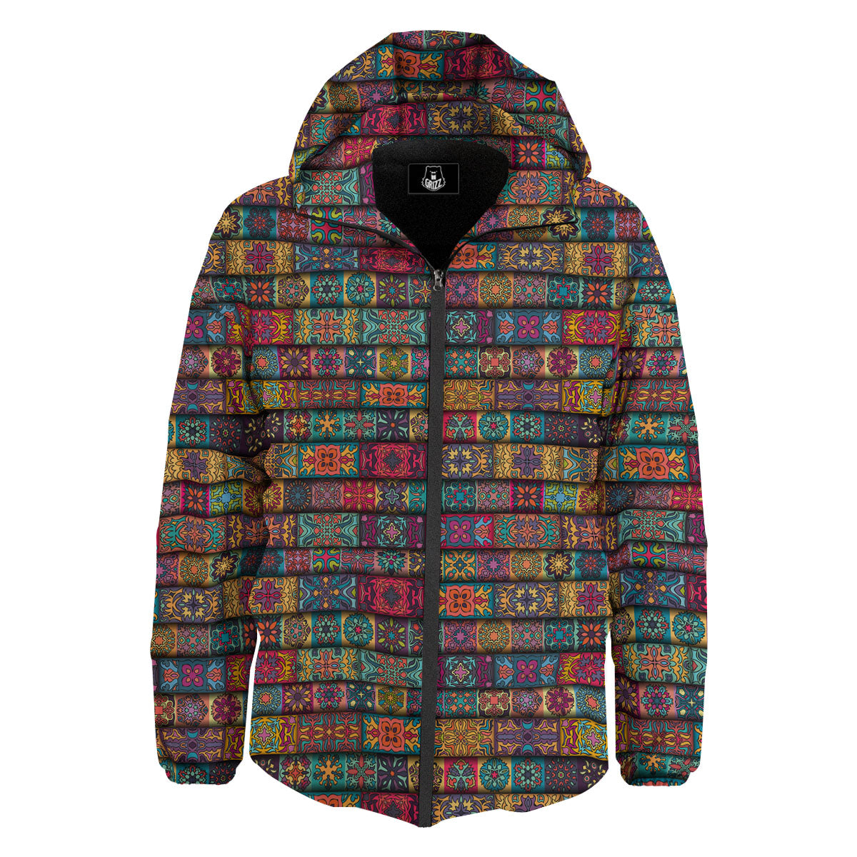 Mandala Bohemian Rectangle Print Pattern Down Jacket-grizzshop