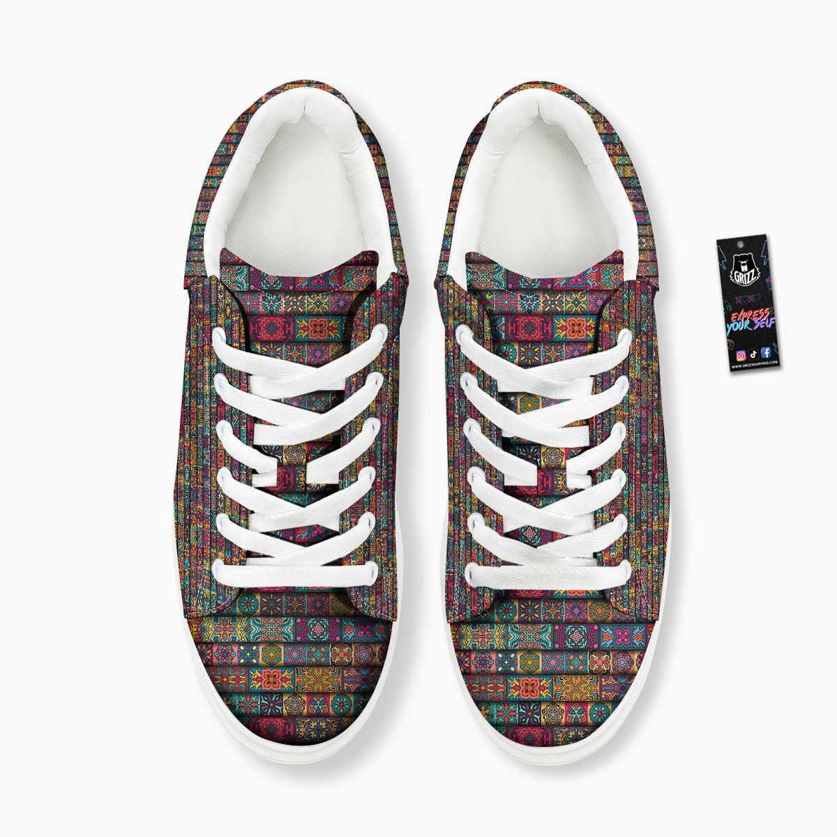 Mandala Bohemian Rectangle Print Pattern Platform Shoes-grizzshop