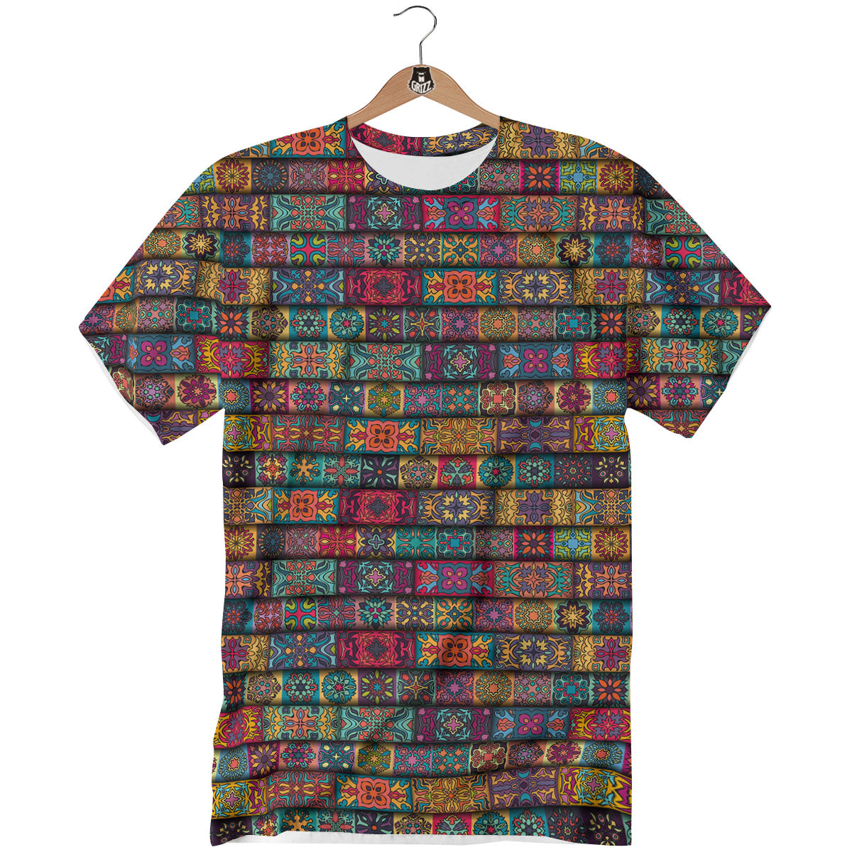 Mandala Bohemian Rectangle Print Pattern T-Shirt-grizzshop