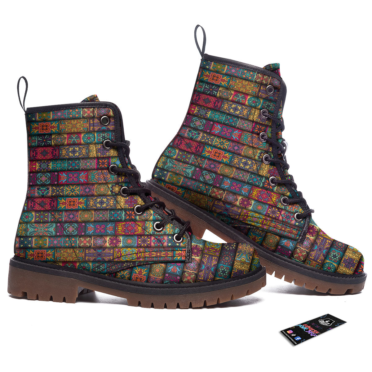 Mandala Bohemian Rectangle Print Pattern Work Boots-grizzshop