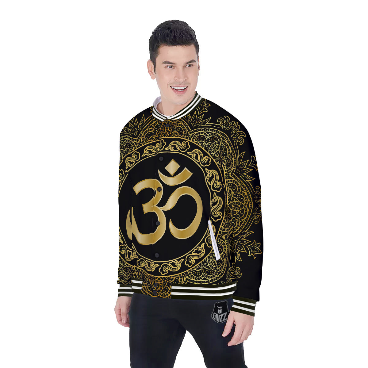 Mandala Boho Om Print Baseball Jacket-grizzshop