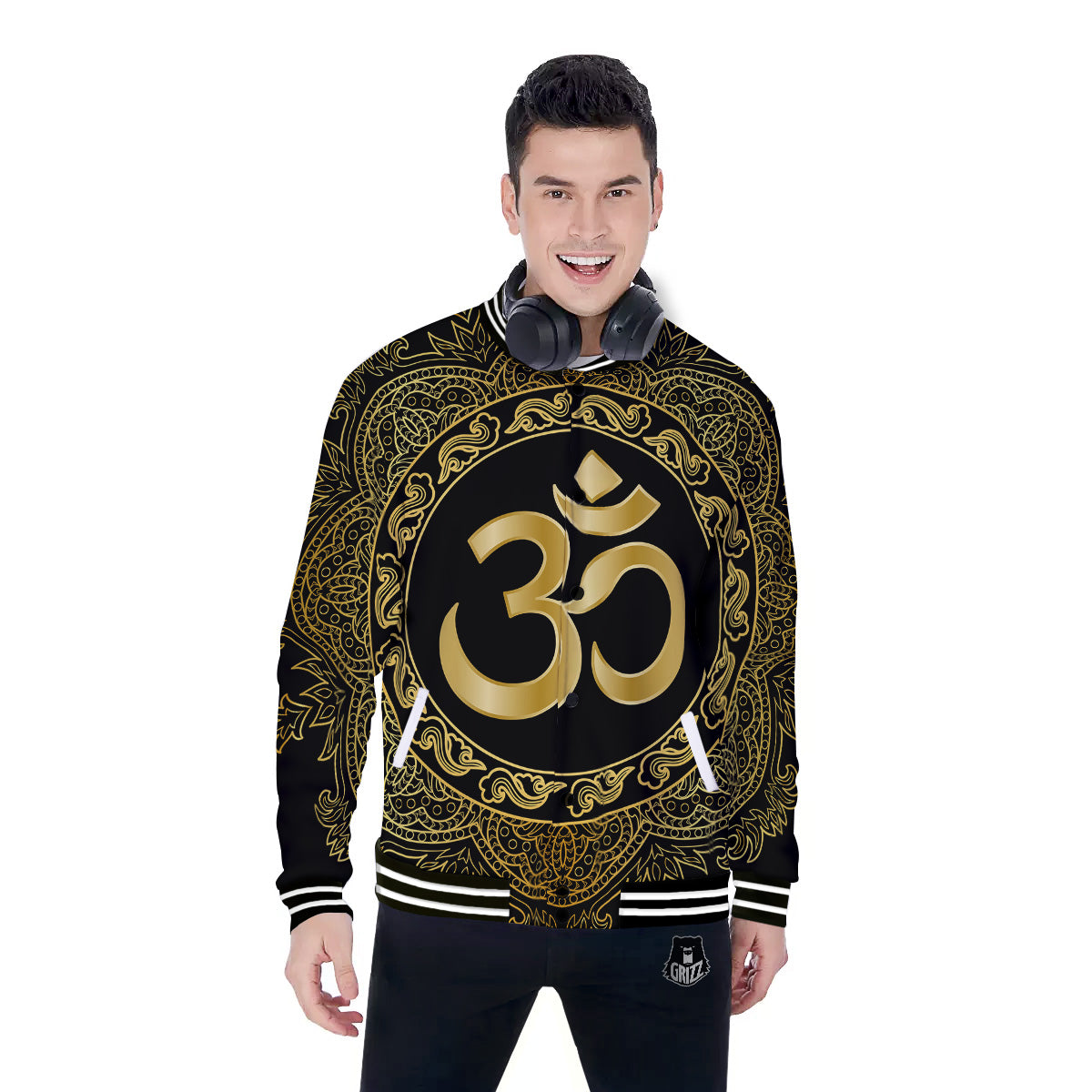 Mandala Boho Om Print Baseball Jacket-grizzshop