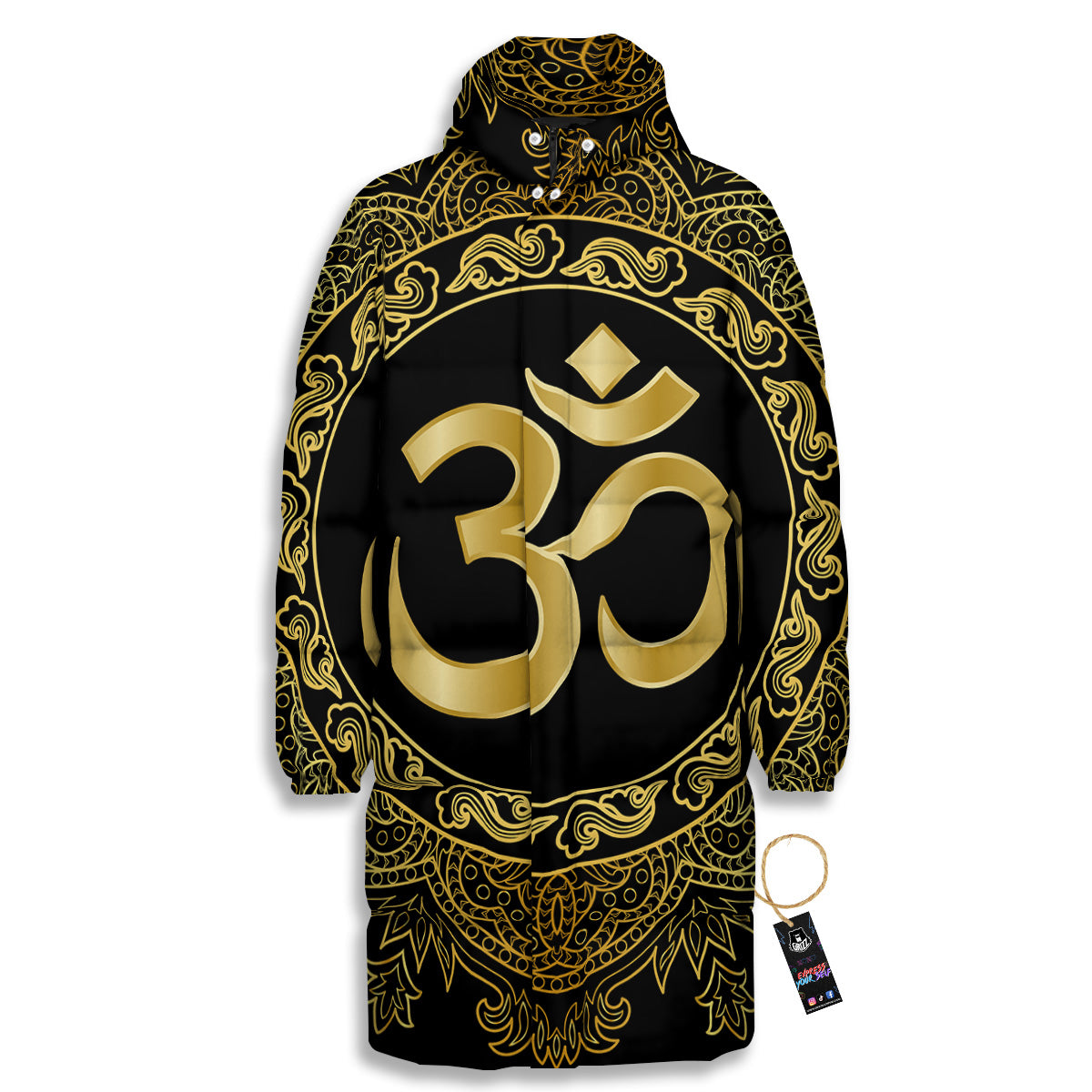 Mandala Boho Om Print Long Down Jacket-grizzshop