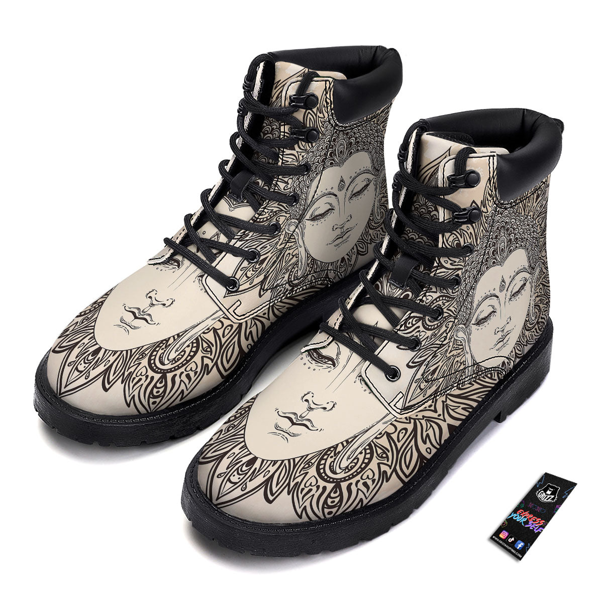 Mandala Buddha Beige Print Boots-grizzshop