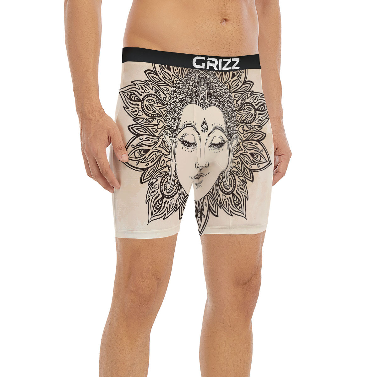 Mandala Buddha Beige Print Boxer Briefs-grizzshop