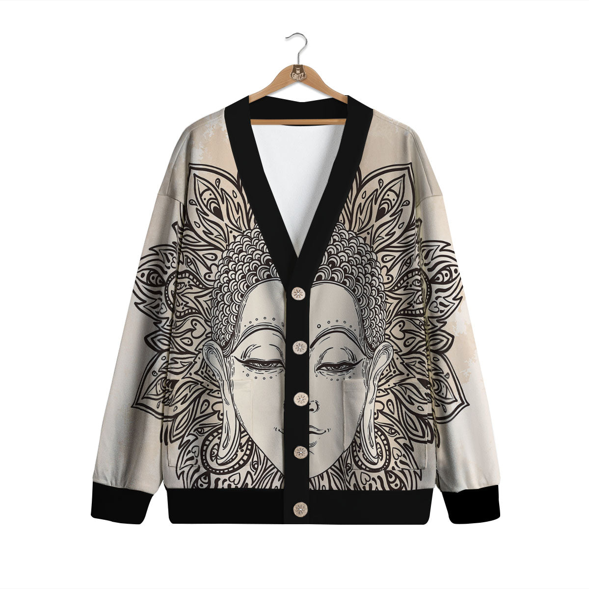 Mandala Buddha Beige Print Cardigan-grizzshop