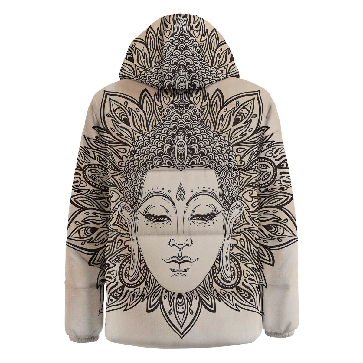 Mandala Buddha Beige Print Down Jacket-grizzshop