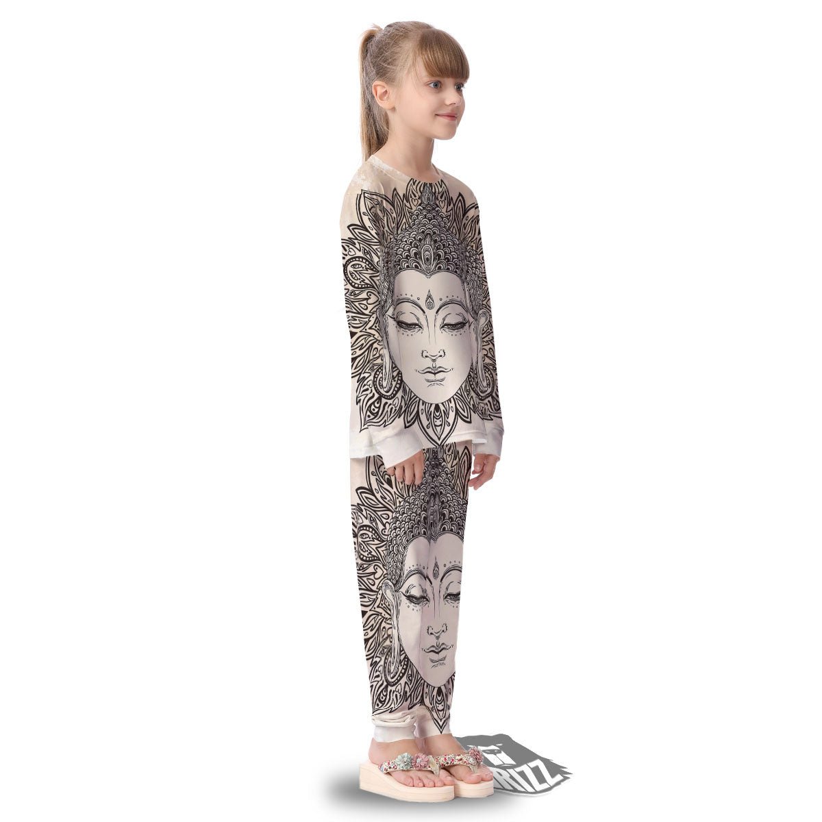 Mandala Buddha Beige Print Kid's Pajamas-grizzshop