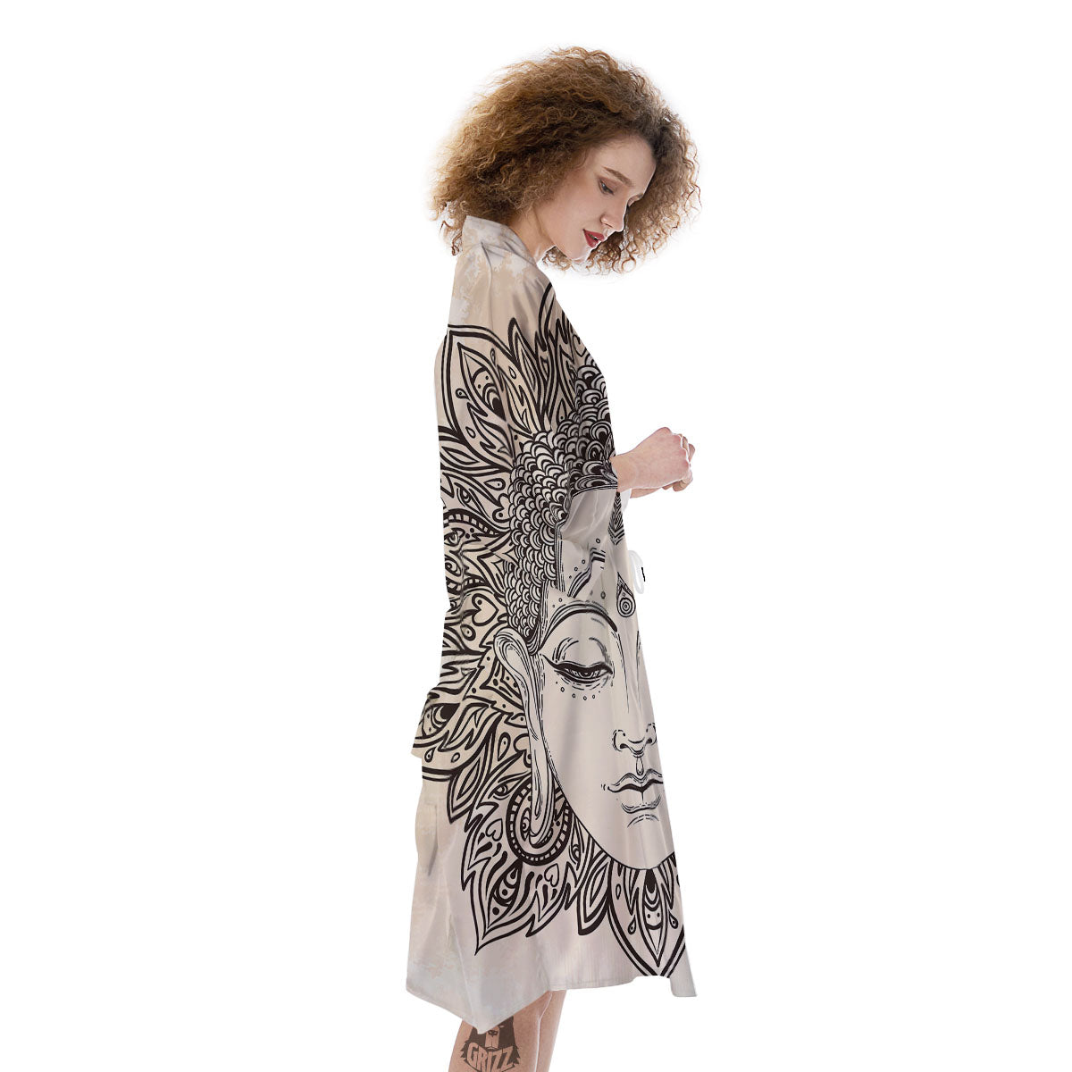 Mandala Buddha Beige Print Kimono-grizzshop