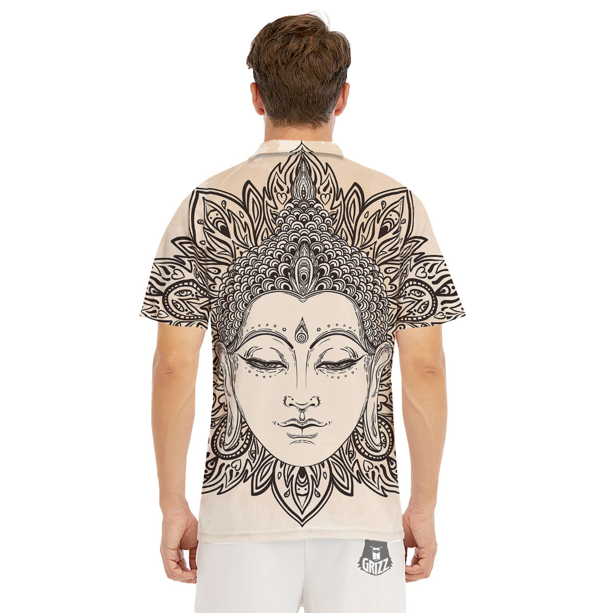 Mandala Buddha Beige Print Men's Golf Shirts-grizzshop