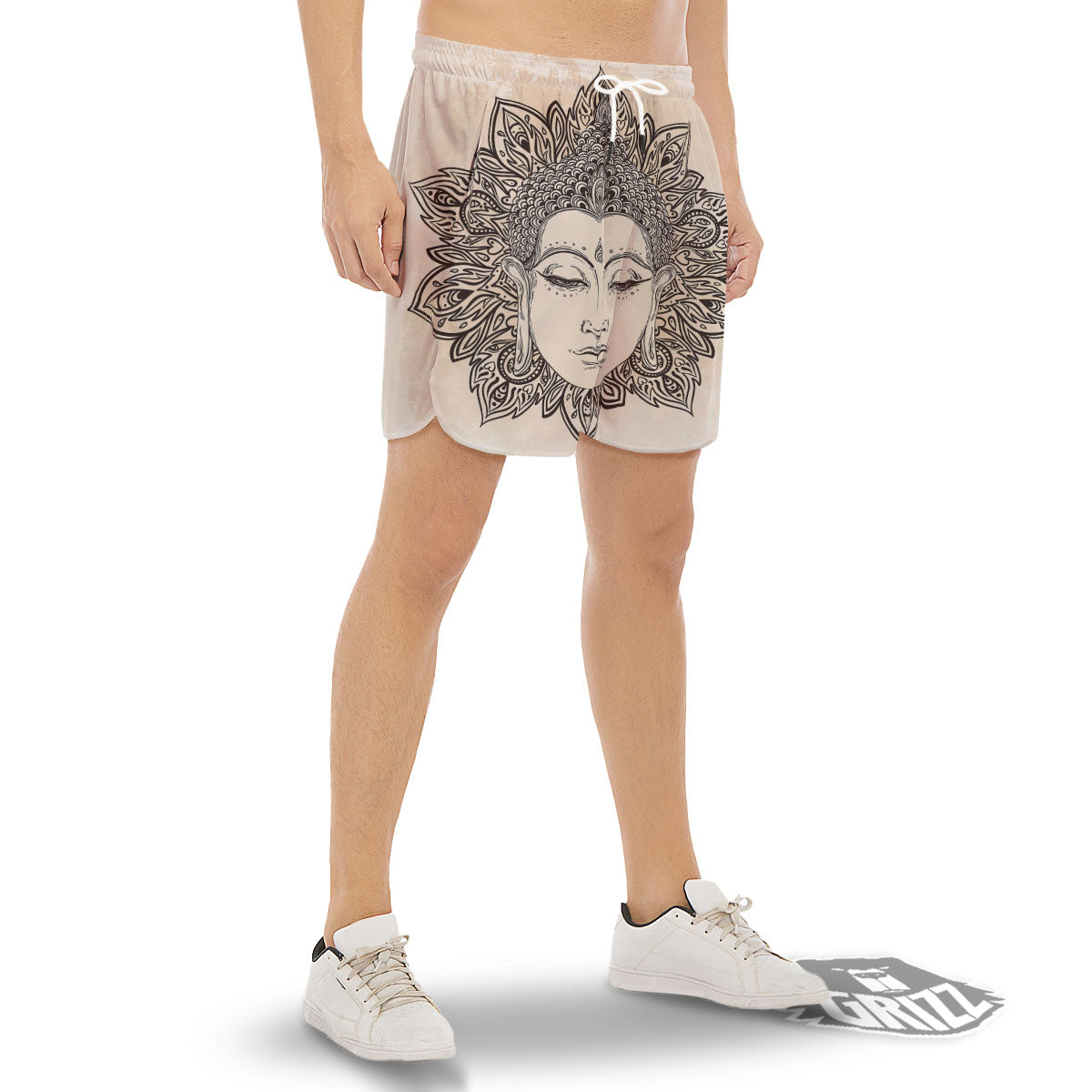 Mandala Buddha Beige Print Men's Gym Shorts-grizzshop