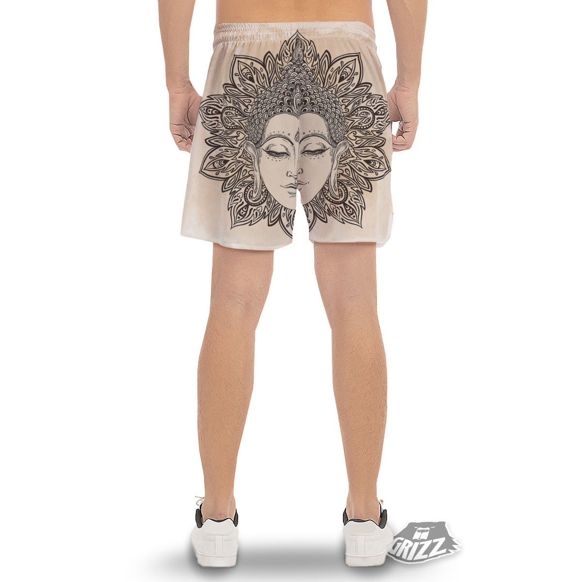 Mandala Buddha Beige Print Men's Gym Shorts-grizzshop