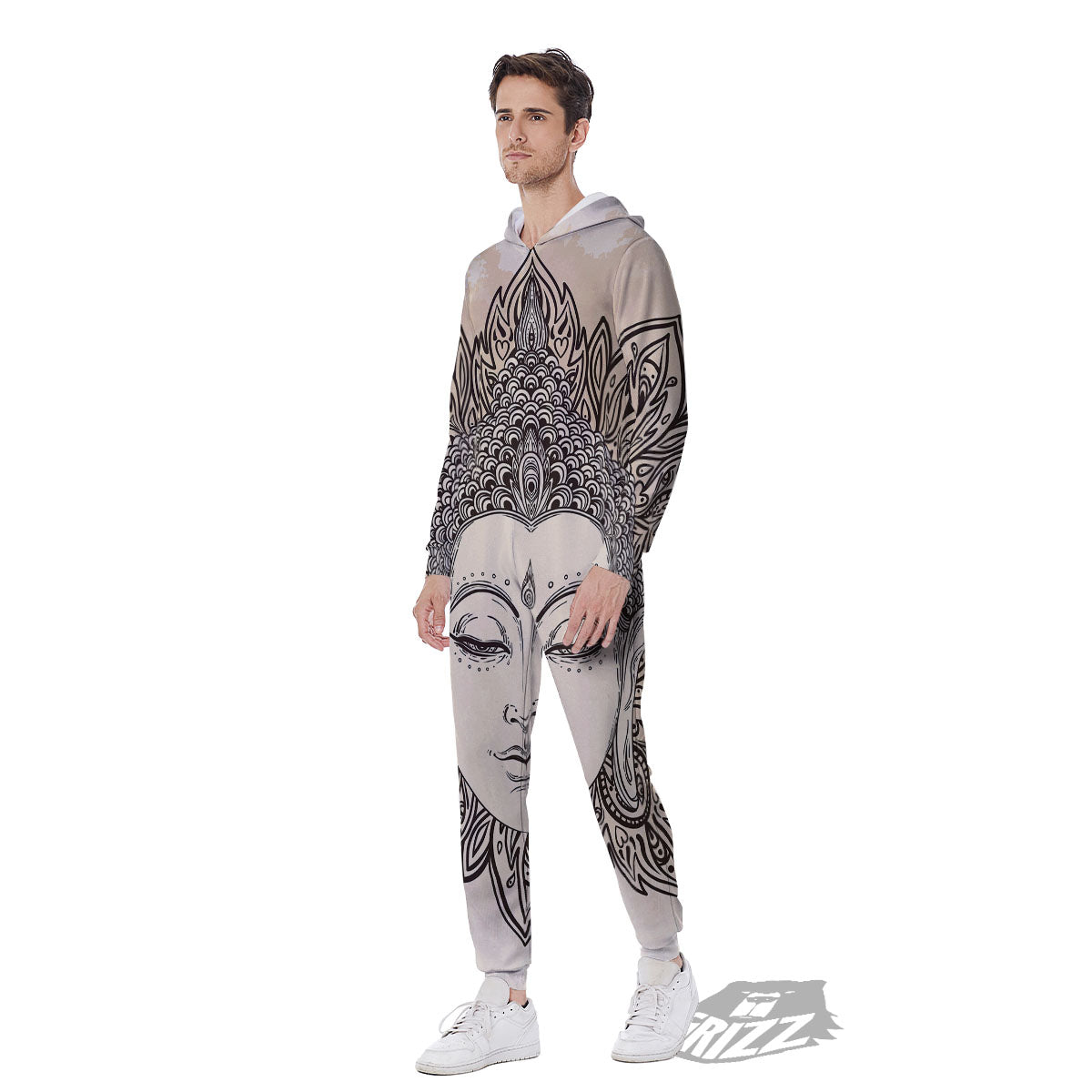 Mandala Buddha Beige Print Men's Jumpsuit-grizzshop