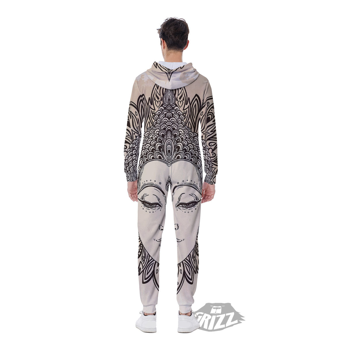 Mandala Buddha Beige Print Men's Jumpsuit-grizzshop