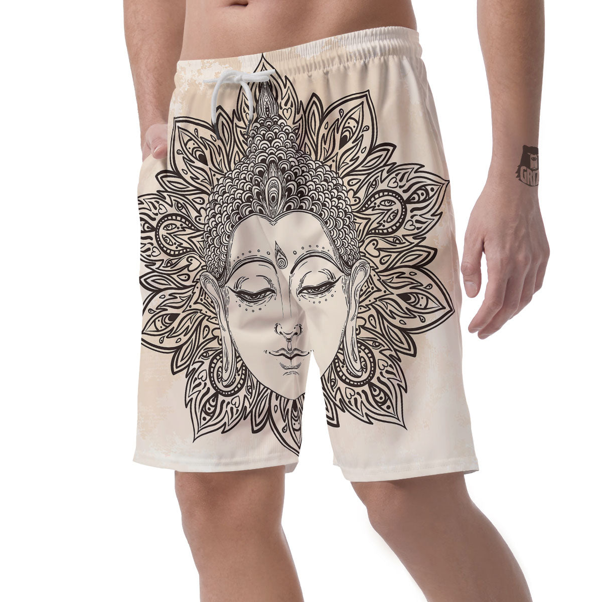 Mandala Buddha Beige Print Men's Shorts-grizzshop
