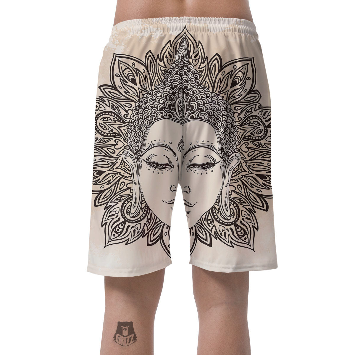 Mandala Buddha Beige Print Men's Shorts-grizzshop