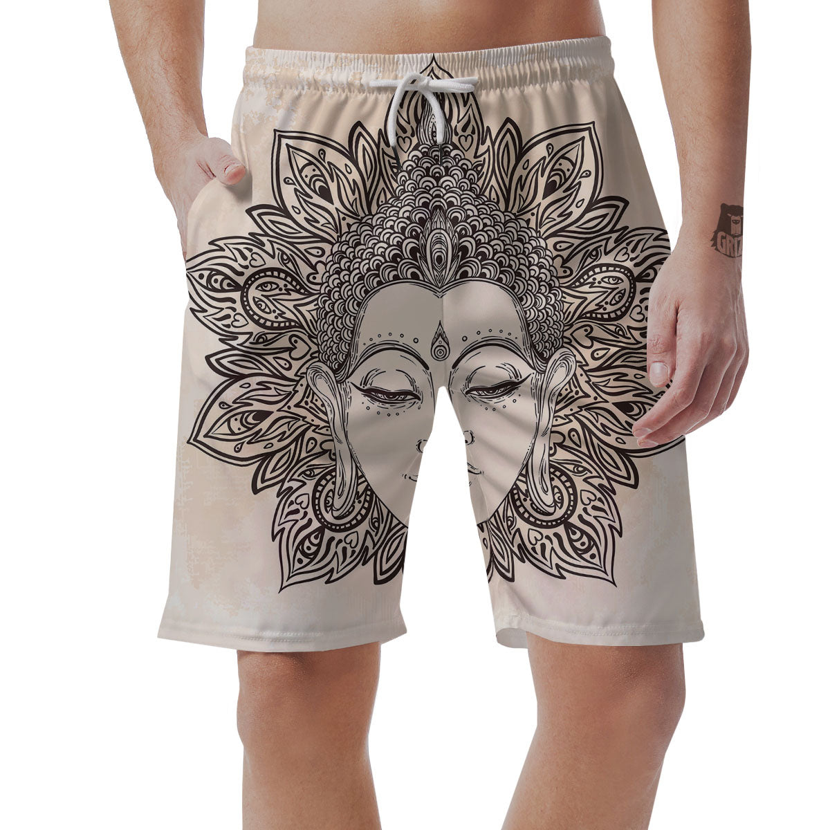 Mandala Buddha Beige Print Men's Shorts-grizzshop
