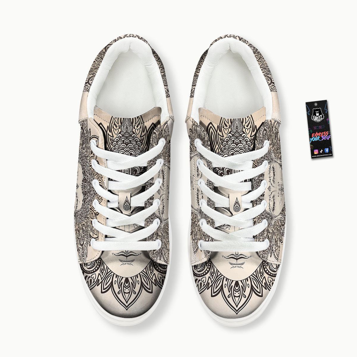 Mandala Buddha Beige Print Platform Shoes-grizzshop