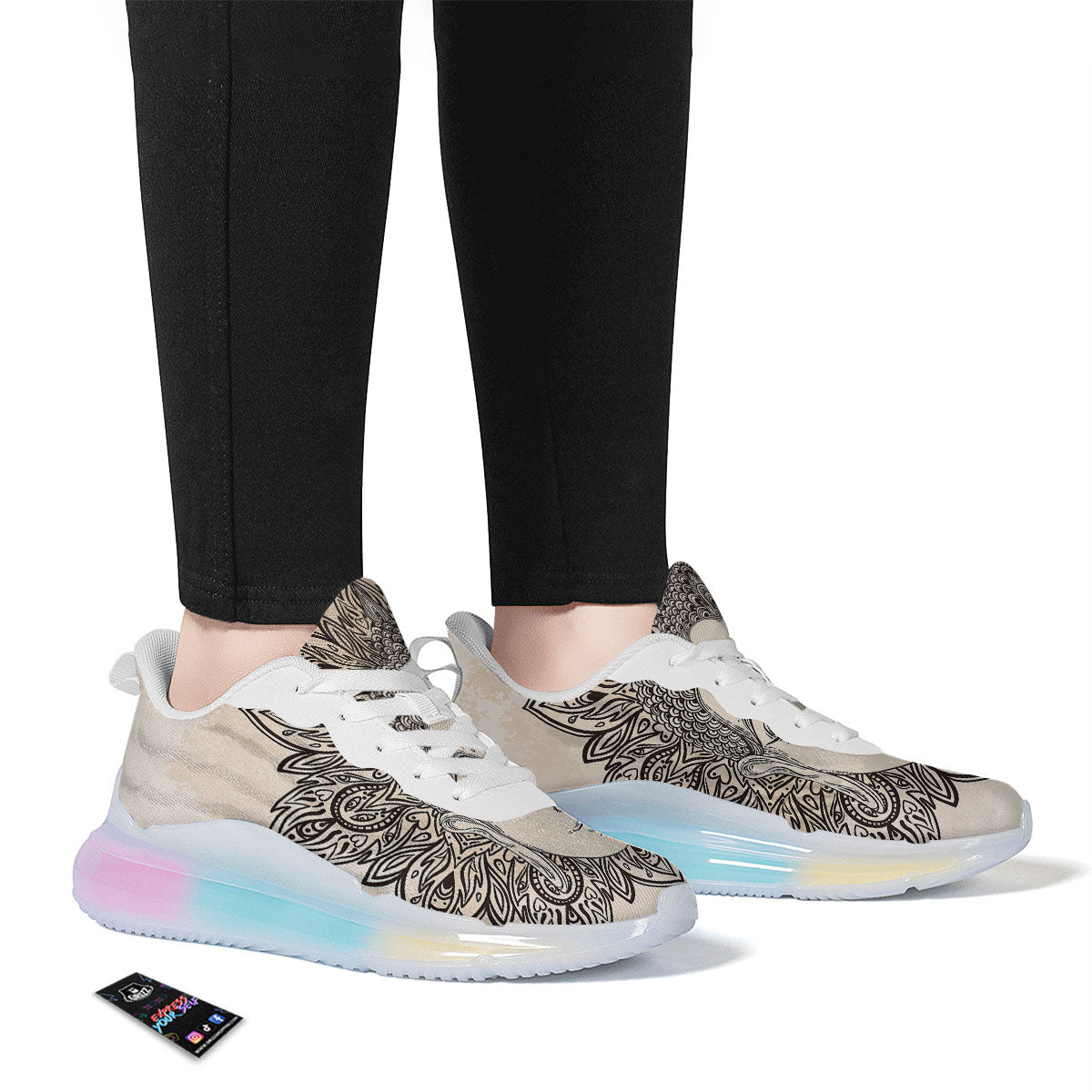 Mandala Buddha Beige Print Running Sneakers-grizzshop
