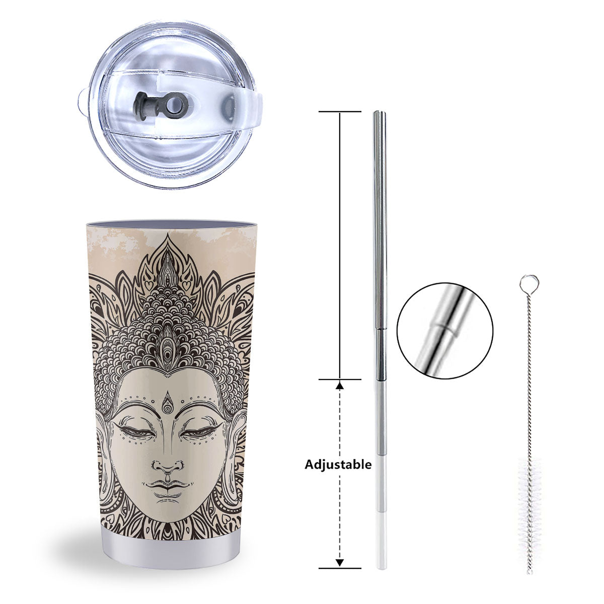 Mandala Buddha Beige Print Tumbler-grizzshop