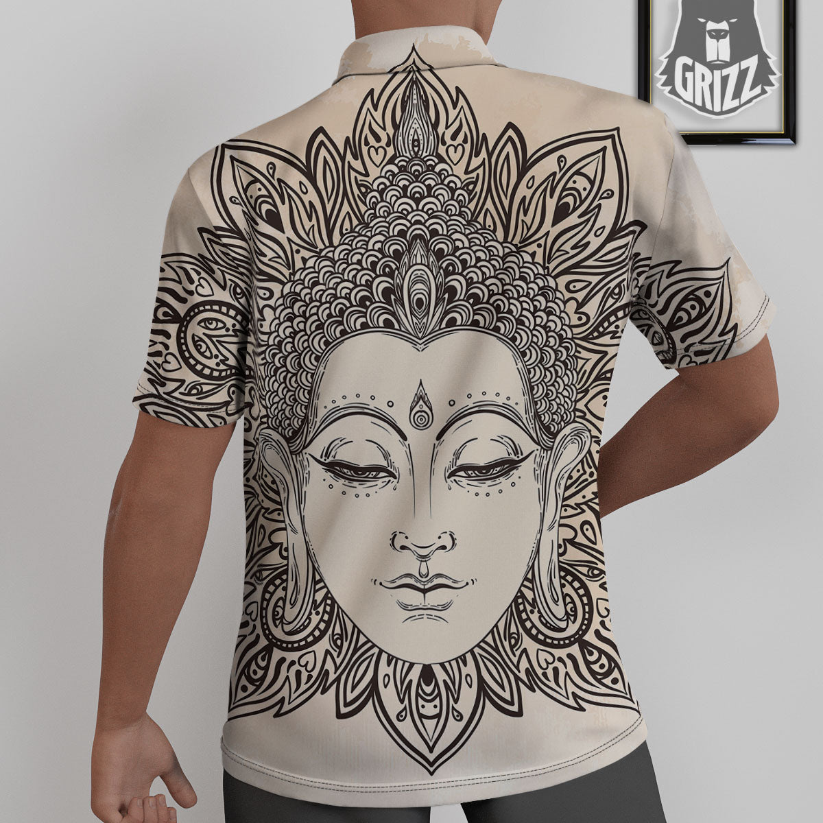 Mandala Buddha Beige Print Untucked Shirts-grizzshop