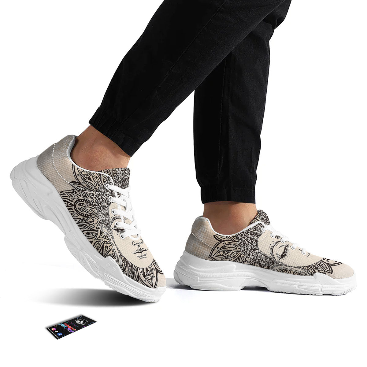 Mandala Buddha Beige Print White Chunky Shoes-grizzshop