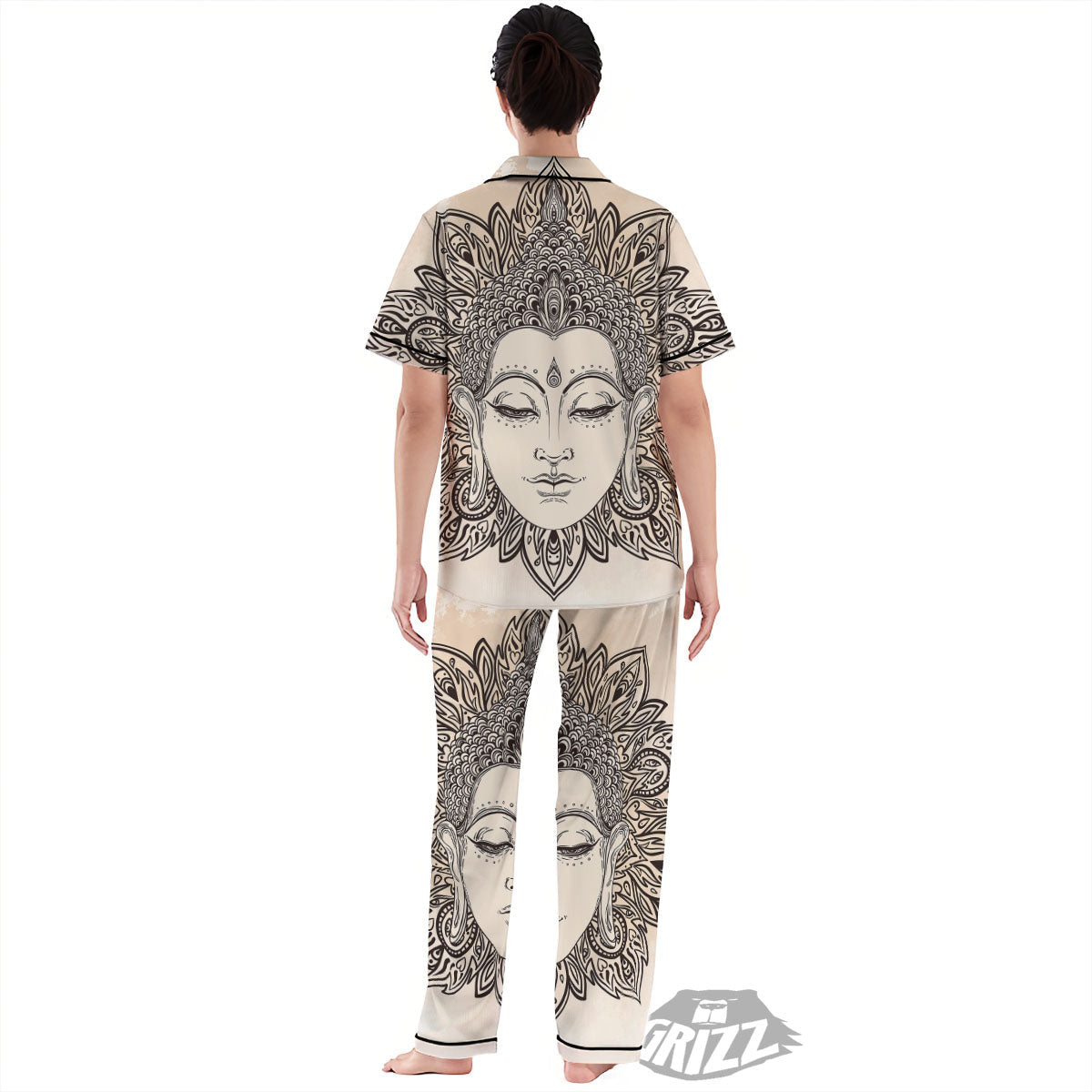 Mandala Buddha Beige Print Women's Pajamas Set-grizzshop
