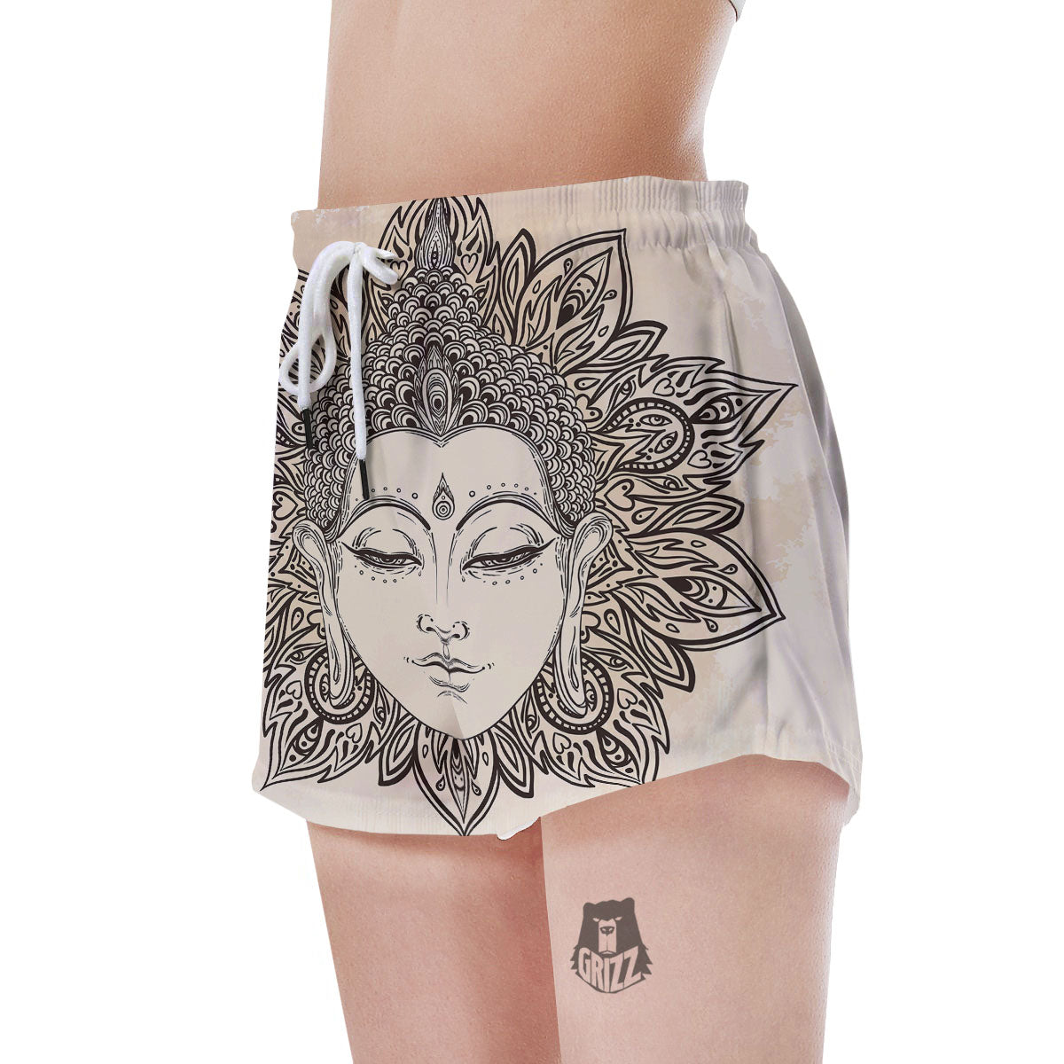 Mandala Buddha Beige Print Women's Shorts-grizzshop