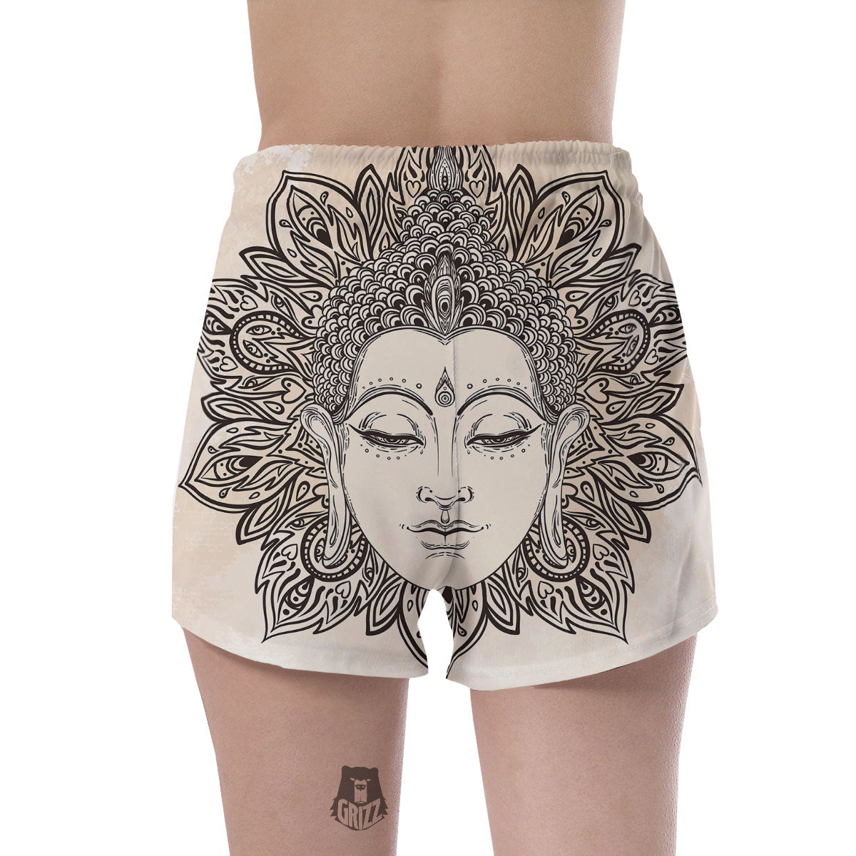 Mandala Buddha Beige Print Women's Shorts-grizzshop