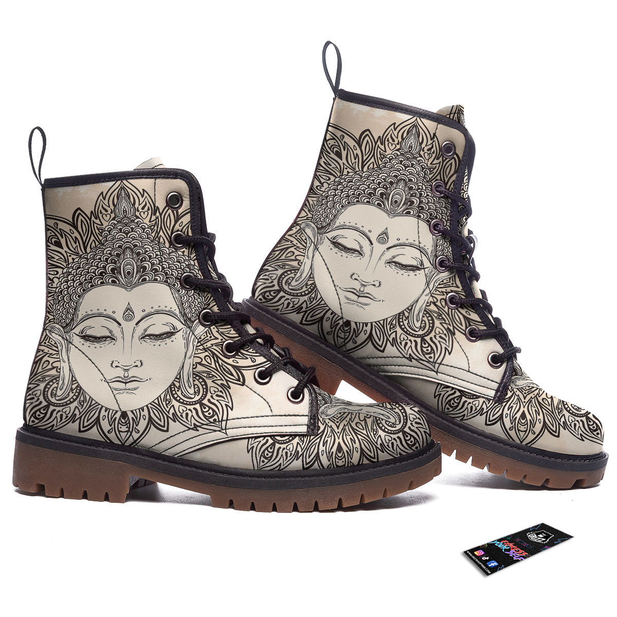 Mandala Buddha Beige Print Work Boots-grizzshop