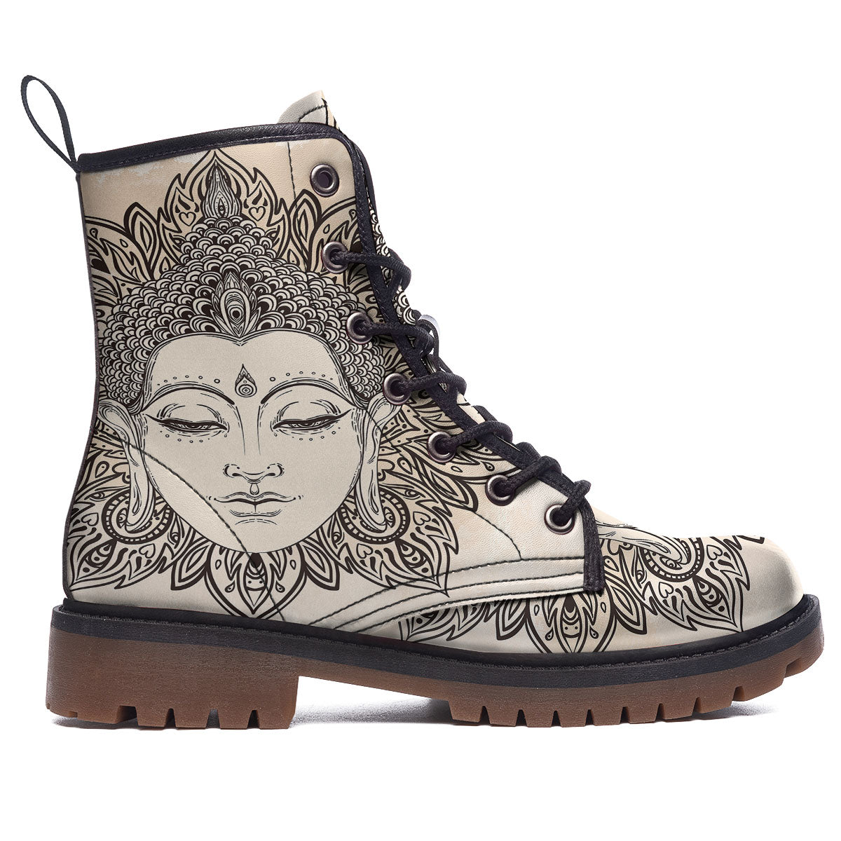 Mandala Buddha Beige Print Work Boots-grizzshop