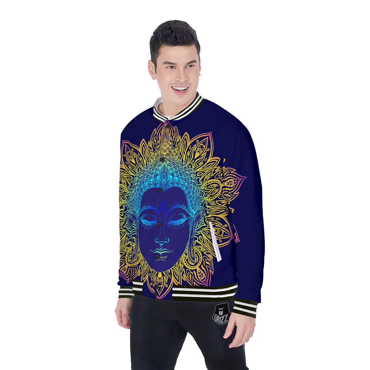 Mandala Buddha Colorful Print Baseball Jacket-grizzshop