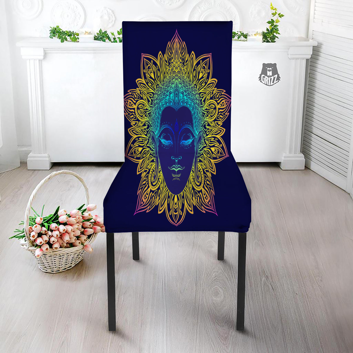 Mandala Buddha Colorful Print Dining Chair Slipcover-grizzshop